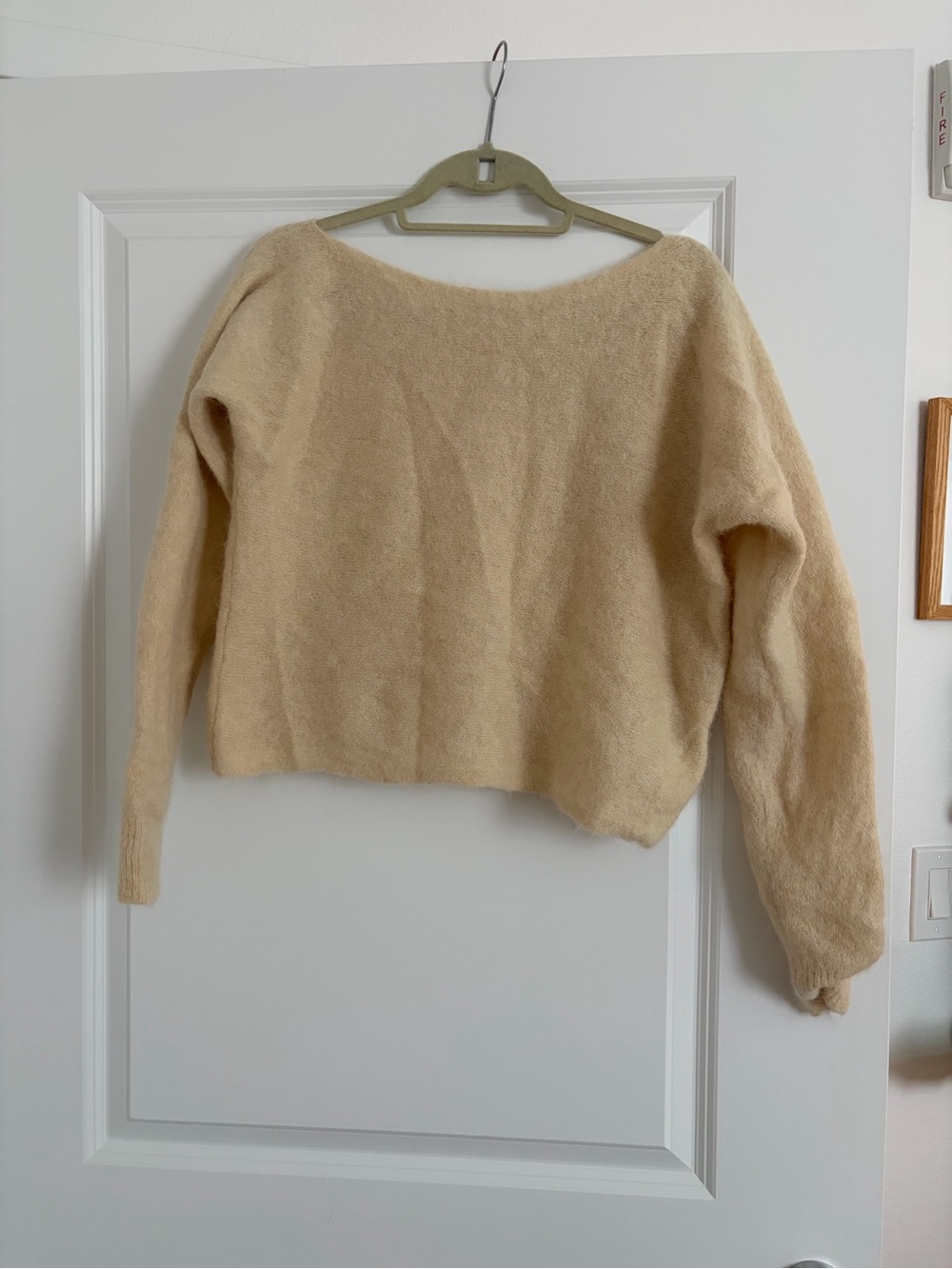 H&M Cream Off-the-Shoulder Fuzzy Knit Sweater